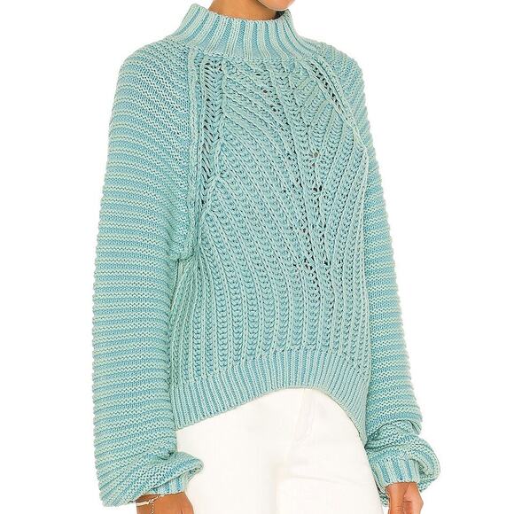 Free People Womens Sweetheart Mock Sweater in Ocean Blue, Boho Slouchy | XS - Picture 8 of 9